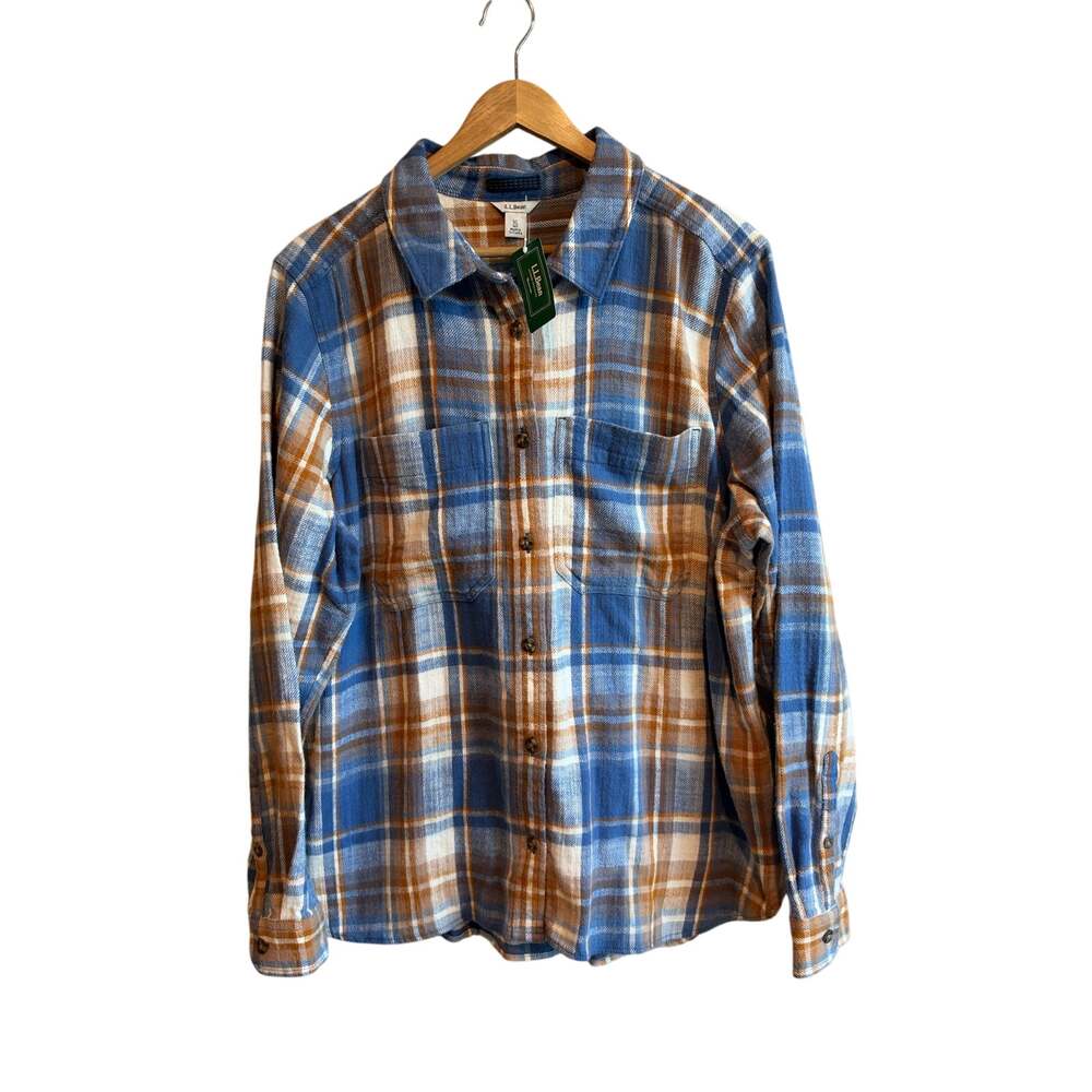 L.L. Bean Women's 1912 Field Flannel Shirt NEW XL Blue Plaid